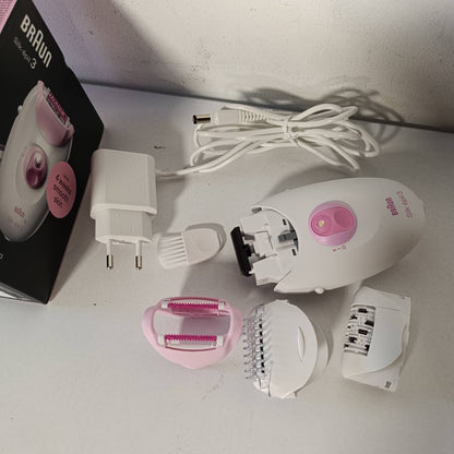 275148 - BRAUN Silk-épil 3, epilator me kabllo për gra, heqje qimesh, makinë rroje, kokë rroje dhe kokë prerëse, 3-031, Rozë