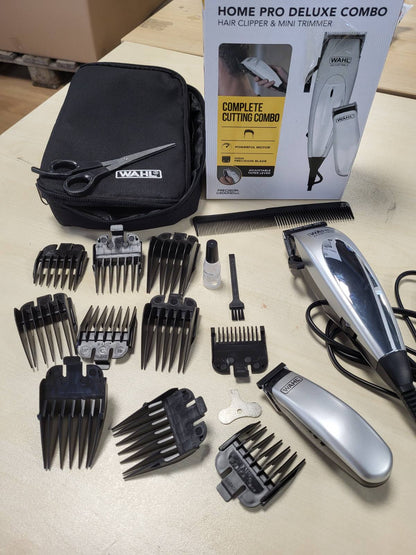 275225 - WAHL Makinë prerëse elektrike Home Pro Deluxe Combo me levë rregullimi, 8 krehëra udhëzues, komplet me makinë prerëse me bateri, gërshërë dhe krehër