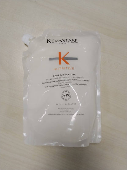 321137 - KÉRASTASE Ushqyes, Shampo Profesionale Hidratuese për Flokë Shumë të Thatë, 500 ml, Formulë Super Ushqyese me Niacinamidë dhe Glicerinë, Bain Satin Riche