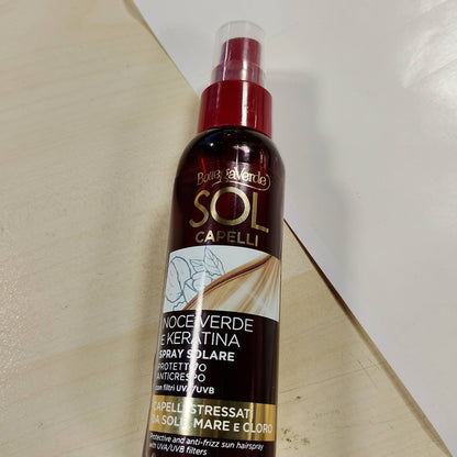 306554 - BOTTEGA VERDE Sprej Mbrojtës Sol Capelli, për Flokë të Butë dhe Vitale, 100 ml, me Vaj Arre të Gjelbër dhe Keratinë, Filtra Diellorë UVA/UVB