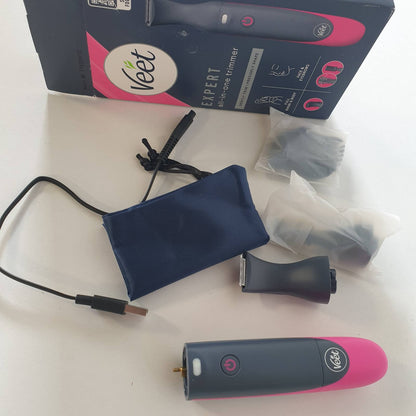 306124 - VEET Makinë rrojeje Expert All-in-One për femra, elektrike, për vijën e bikinave, fytyrën dhe vetullat, karikues USB, 100% i papërshkueshëm nga uji (IP67)