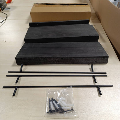 288806 - VINATO Set prej 3 raftesh muri prej druri 40x15x4.5 cm, për kuzhinë, dhomë ndenjeje, zyrë dhe dhomë gjumi, ngjyrë e zezë