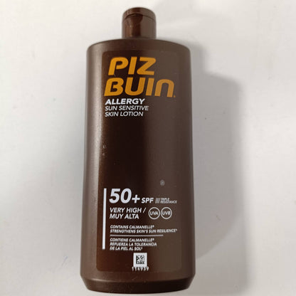 297123 - Locion Piz Buin Allergy për lëkurë të ndjeshme nga dielli SPF 50 (400 ml), krem mbrojtës nga dielli për trupin me SPF 50, mbrojtje shumë e lartë nga dielli për lëkurë të ndjeshme