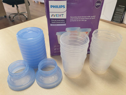 290428 - PHILIPS AVENT Set enësh për ruajtjen e qumështit të gjirit (10 enë + 10 kapakë + 2 adaptorë)