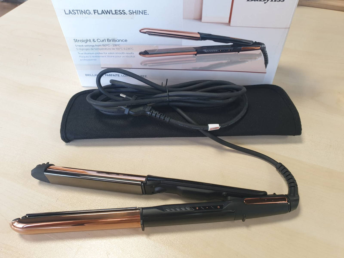 301629 - BABYLISS Pjastër flokësh Straight and Curl Brilliance, Pllaka titaniumi, Ngrohje 15-Sekonda, 5 Cilësime Temperature, ST482E