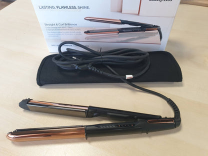 301629 - BABYLISS Pjastër flokësh Straight and Curl Brilliance, Pllaka titaniumi, Ngrohje 15-Sekonda, 5 Cilësime Temperature, ST482E