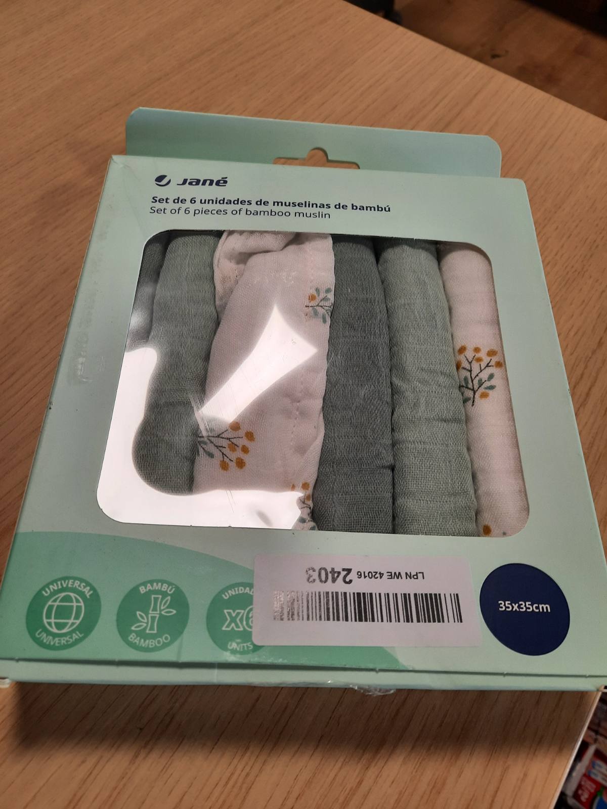 302286 - JANÉ Set me 6 copë me peshqirë muslini për foshnje 35x35 cm, pambuk dhe bambu, jeshil