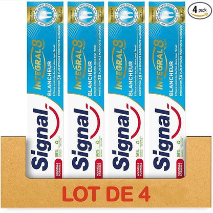 308087 - SIGNAL – Pastë dhëmbësh zbardhuese, 4 x 75 ml, 8 nivele zbardhimi, efekt prebiotik, 96% përbërës natyralë