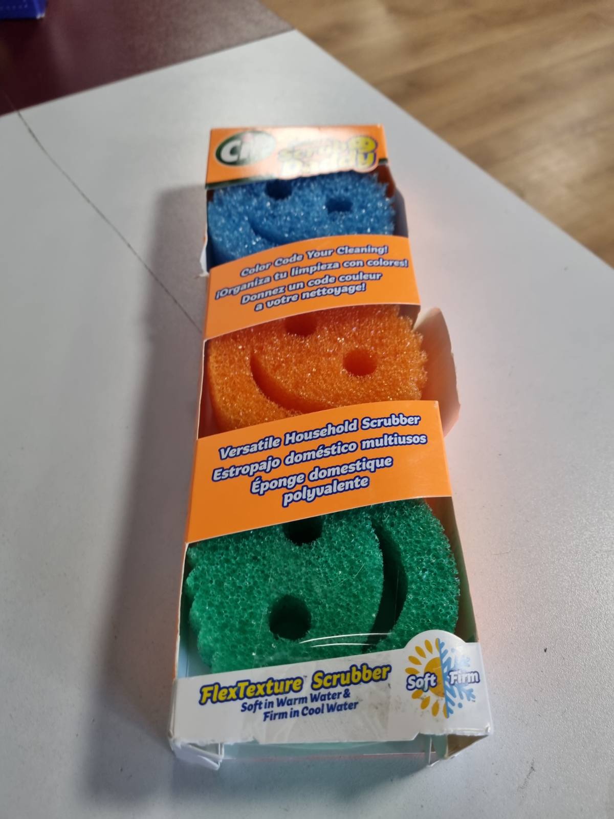 336825 - SCRUB DADDY Sfungjer Scrub Daddy Color Smiley Face, rezistent ndaj gërvishtjeve, i lahet, antibakterial dhe i ripërdorshëm, Flextexture, Pako me 3 copë