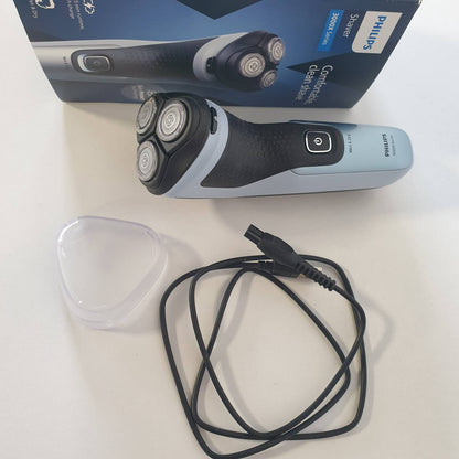 335953 - PHILIPS Seria e rrojës elektrike 3000x - Rrojtore elektrike për burra, për flokë të lagur dhe të thatë, ngjyrë blu qielli, teknologji SkinProtect, prerëse që hapet, model X3053/00