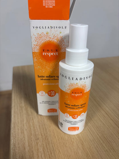 336316 - HELAN Vogliadisole Respect – Krem dielli 30 sprej, Mbrojtje e lartë nga dielli 30, Krem trupi aromatik hidratues, rezistent ndaj ujit me vitaminë E, 150 ml