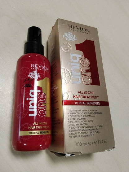 312279 - REVLON PROFESSIONAL - UniqOne Trajtim për Mbrojtjen e Flokëve nga Nxehtësia Gjithë-në-Një, Hidratim i Thellë, Trajtim me Sprej që Nuk Lërehet, Zbërthim i Flokëve për Gra, 150 ml