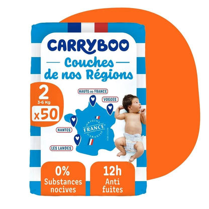 311381 - Carryboo – Pelena për bebe, madhësia 2 (3–6 kg), 50 copë.