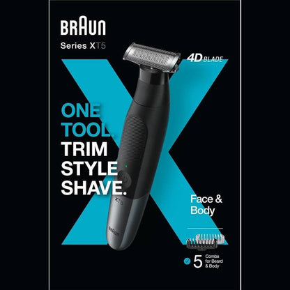 312238 -Braun Series XT5 – Pajisje për shkurtimin e mjekrës, rroje dhe brisk elektrik për burra, set për kujdesin e trupit, teh i qëndrueshëm, një mjet i vetëm për mjekrën e shkurtër, qimet e trupit, zonën intime dhe sqetullat, XT5100