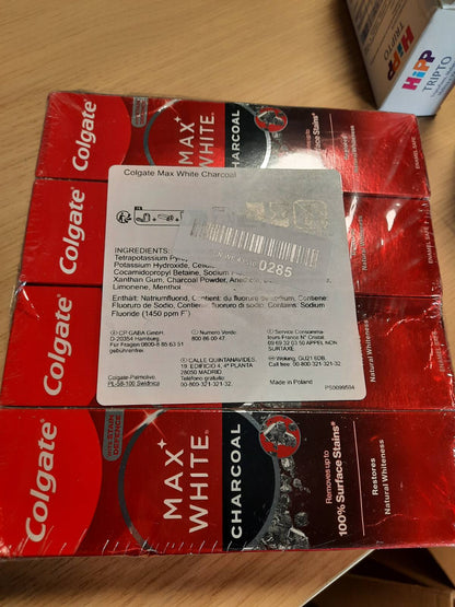 337034 - COLGATE Pastë dhëmbësh zbardhuese Max White Carbon, 4 pako me 75 ml, pastë dhëmbësh minerale e butë me karbon të aktivizuar për dhëmbë të bardhë