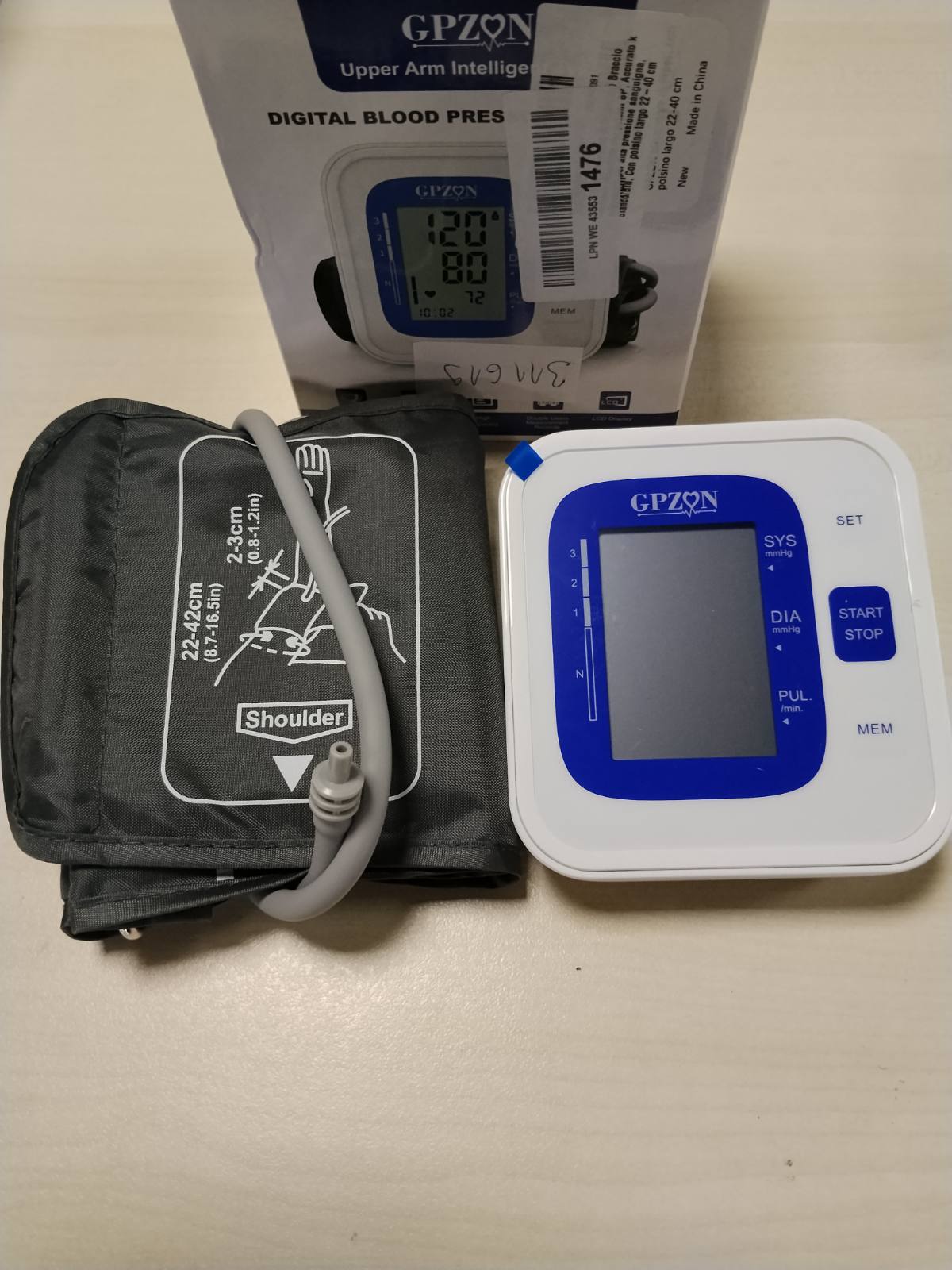311619 - GPZON - MATËS I TENSIONIT TË GJAKUT PËR KRAHUN E SIPËRM B26, kit automatik i saktë për presionin e lartë të gjakut, ngjyrë e bardhë/blu, gjerësi manshete 22-40 cm