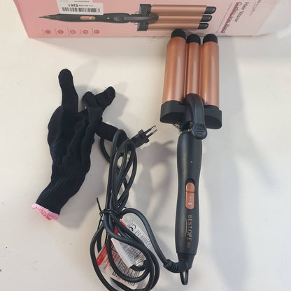 311559 - BESTOPE PRO Hekur për kaçurrela, Hekur kaçurrela me 3 tuba, Drejtues flokësh qeramik, Hekur me valë të shpejtë nxehtësie