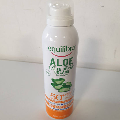 312088 - EQUILIBRA Solari, Sprej me Qumësht Aloe Vera Solar SPF 50+, 150 ml, me Aloe Vera, Vaj Kokosi, Vaj Argani dhe Vitaminë E, Rezistent ndaj Ujit