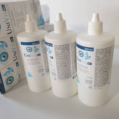 311396 - UNIVIS Tretësirë për lente kontakti Bio, me acid hialuronik dhe aloe vera - 3x360 ml + 3 kuti lentesh të përfshira