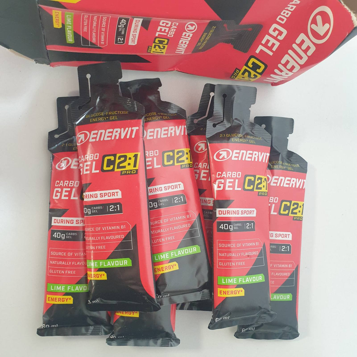 311941 - ENERVIT Xhel Karbohidrate C2:1PRO Lime, 40g Karbohidrate, 7 Paketa me 60ml, Pa Gluten, Vegan