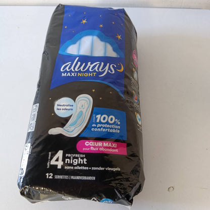 276005 - ALWAYS Maxi, Peceta higjienike ProFresh Night, 12 peceta pa krahë, Heavy Flow Nighttime, bërthamë ultrathithëse