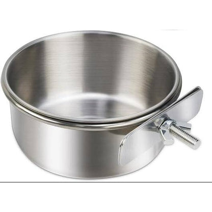 238941 - Stainless steel hanging bowl with clip holder, for birds, for food, water and seeds, 10 ounces.