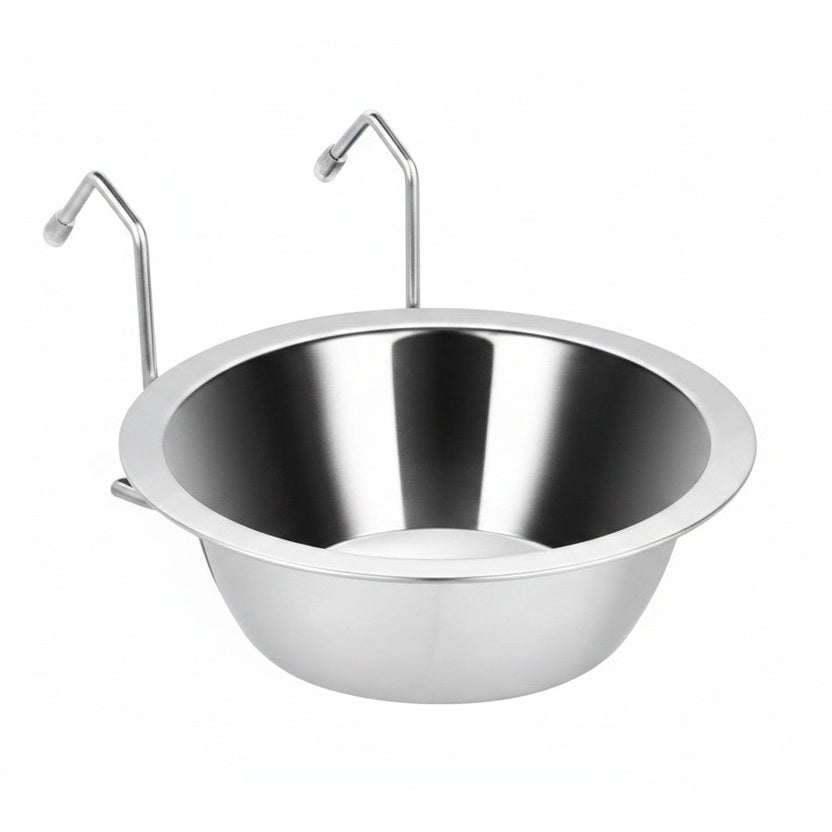 234498 - Tas i varur prej çeliku inox me mbajtëse me kapëse, për zogj, për ushqim, ujë dhe fara, 10 ons.