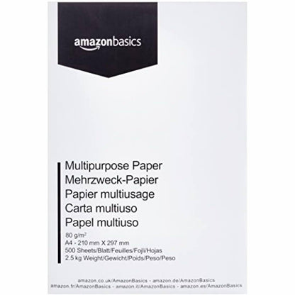 158809 - Letër për Printer Kopjimi Shumëfunksional Amazon Basics, A4 80gsm, 1 Pako, 500 copë, e Bardhë