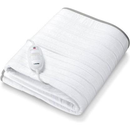 318714 - Dyshek elektrik Beurer TS 17, material i butë prej pelushi (fleece), që nuk rrëshqet falë fiksimit me shirit elastik, 3 nivele temperature, 150x80 cm, sistem sigurie, çelës i heqshëm, lahet në lavatriçe në 30°C, ngjyrë gri.