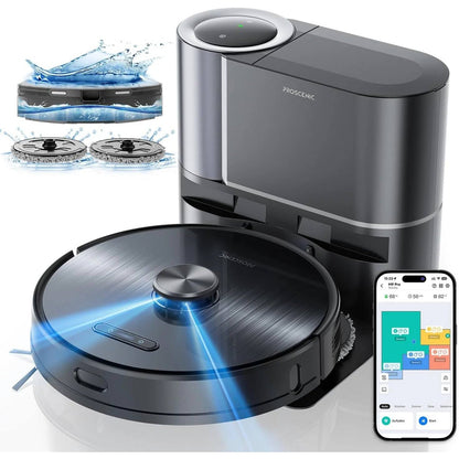 159303 - PROSCENIC Fshesë Robotike me Stacion Zbrazjeje Automatike 4500Pa, Navigim Lidar me Hartëzim, Kompatibil me Aplikacionin/Alexa/Siri/IFTTT, Kapacitet Punesimi 250 Minuta, Ideal për Qime Kafshësh Shtëpiake, Pluhur dhe Qilim.