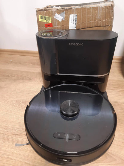 159303 - PROSCENIC Fshesë Robotike me Stacion Zbrazjeje Automatike 4500Pa, Navigim Lidar me Hartëzim, Kompatibil me Aplikacionin/Alexa/Siri/IFTTT, Kapacitet Punesimi 250 Minuta, Ideal për Qime Kafshësh Shtëpiake, Pluhur dhe Qilim.