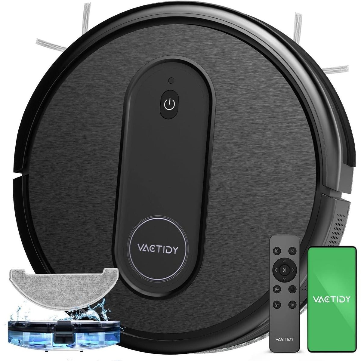 291217 - VACTIDY T7, Fshesë Robotike e Dyshemeve në Ngjyrë të Zezë, Me Rezervuar Uji 2 në 1, Përdorimi me WiFi/Aplikacion/Alexa/Siri/Google/IFTTT, Për Qilima dhe Qime Kafshësh Shtëpiake, i Përshtatshëm për Të Gjitha Llojet e Dyshemeve
