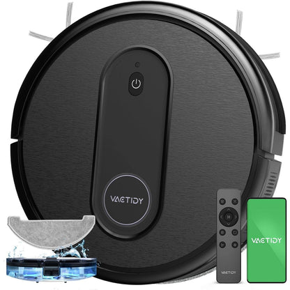 291217 - VACTIDY T7, Fshesë Robotike e Dyshemeve në Ngjyrë të Zezë, Me Rezervuar Uji 2 në 1, Përdorimi me WiFi/Aplikacion/Alexa/Siri/Google/IFTTT, Për Qilima dhe Qime Kafshësh Shtëpiake, i Përshtatshëm për Të Gjitha Llojet e Dyshemeve