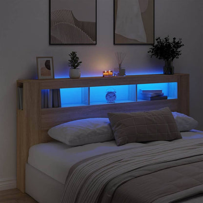245084 - VIDAXL Koka e shtratit LED Ngjyrë lisi Sonoma 200x18,5x103,5 cm Dru i projektuar