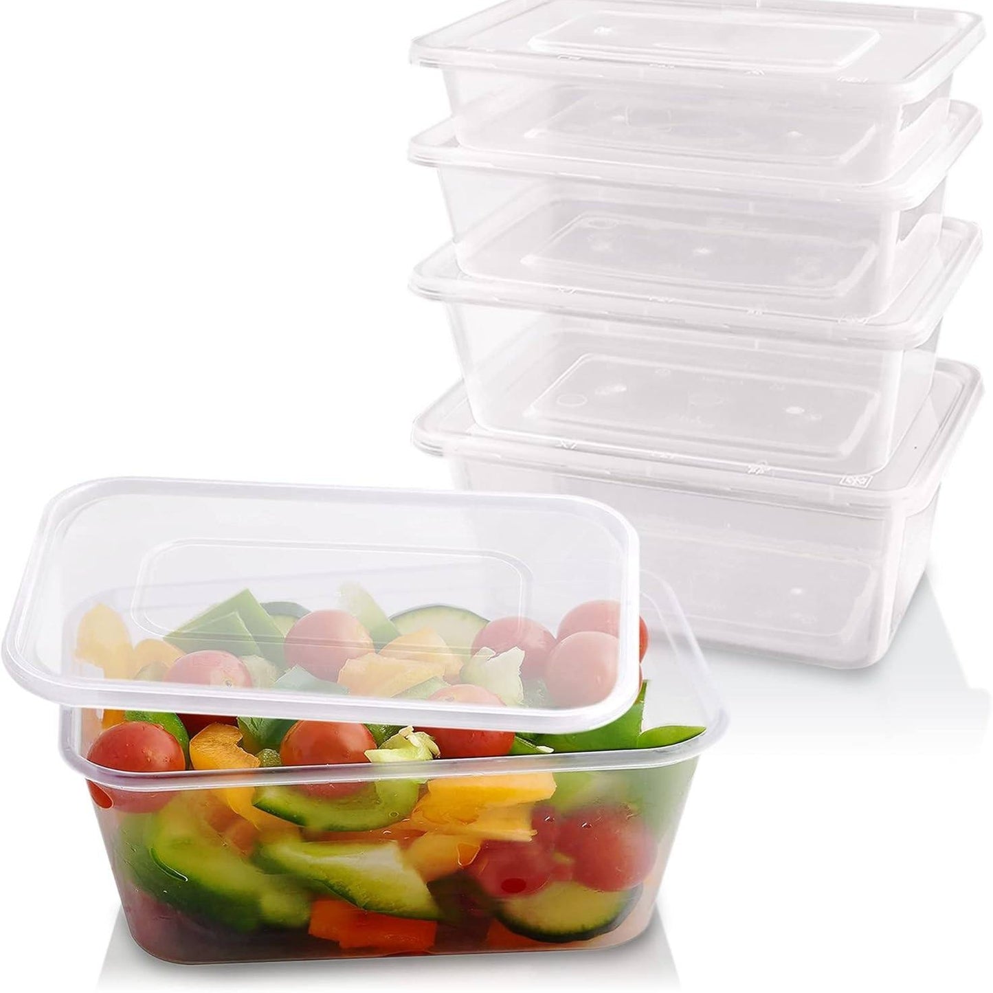 209034 - SABCO Enë të përshtatshme për mikrovalë, plastike transparente me kapak, 1000 ml, 45 copë, pa BPA, të sigurta për ngrirje dhe mikrovalë