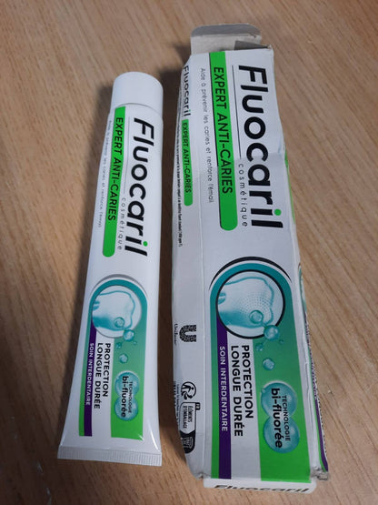 302888 - Pastë dhëmbësh kundër kariesit, mbrojtje afatgjatë, kujdes ndërmjet dhëmbëve me bi-fluor, FLUOCARIL.