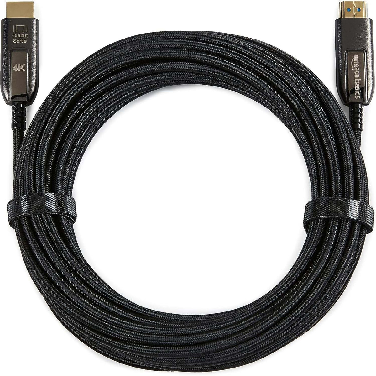 297866 - Kabllo HDMI me fibër optike me shpejtësi të lartë dhe veshje të thurur Amazon Basics, 10 m, e zezë