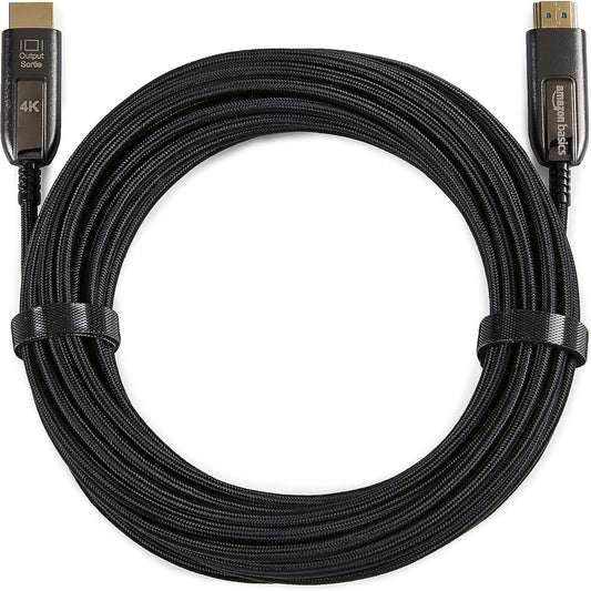 297866 - Kabllo HDMI me fibër optike me shpejtësi të lartë dhe veshje të thurur Amazon Basics, 10 m, e zezë