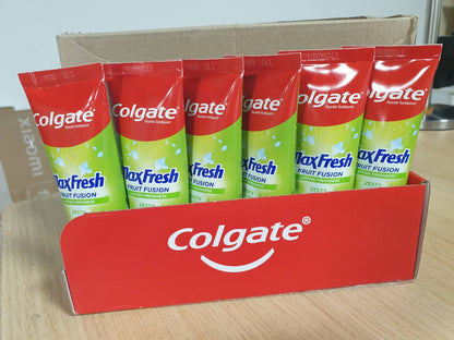 295626 - COLGATE – Max Fresh Fruit Fusion – Pastë dhëmbësh me shije lime, me freski të frymëmarrjes 10 herë më të gjatë – Paketim me 6 × 75 ml.
