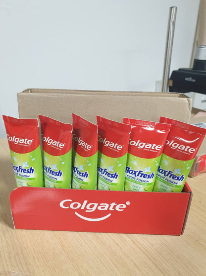 295710 - COLGATE – Max Fresh Fruit Fusion – Pastë dhëmbësh me shije lime (limete), që ofron freski të frymëmarrjes 10 herë më të gjatë – Paketim me 6 × 75 ml.