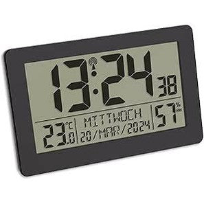 184424 - TFA DOSTMANN Orë muri dixhitale 60.2557.01, me radio, orë alarmi, 2 orare alarmi, ekran i madh, 20 x 13 cm, e zezë