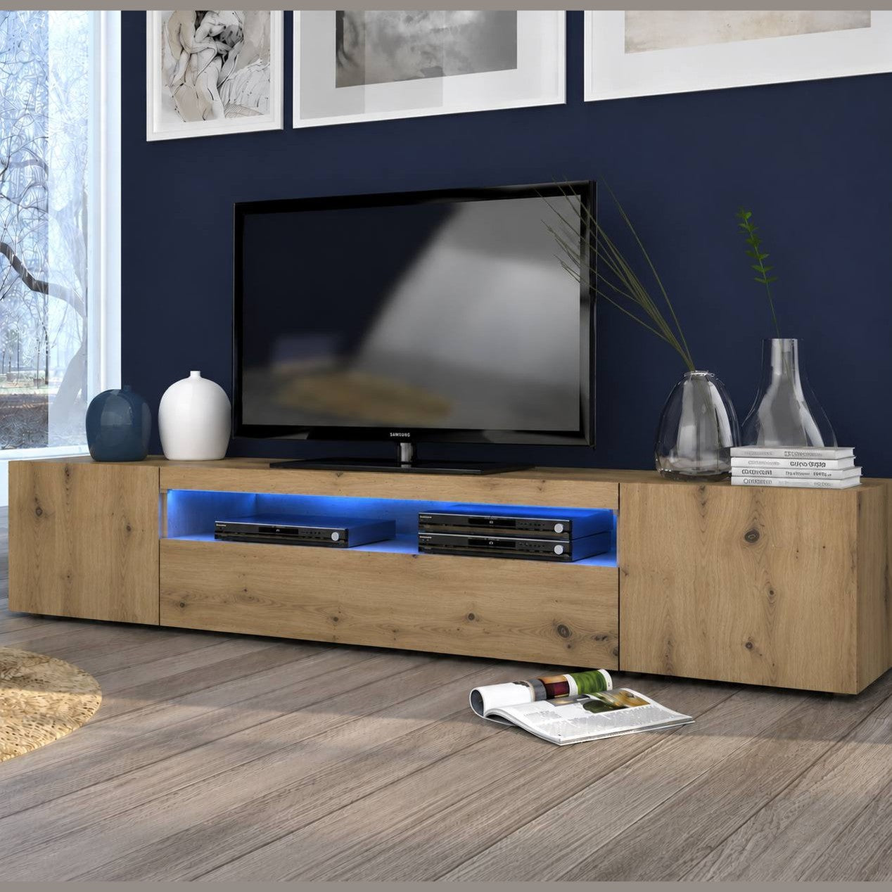 244703 - vidaXL Komodë për TV 160 cm, Lisi Artisan, me Ndriçim LED