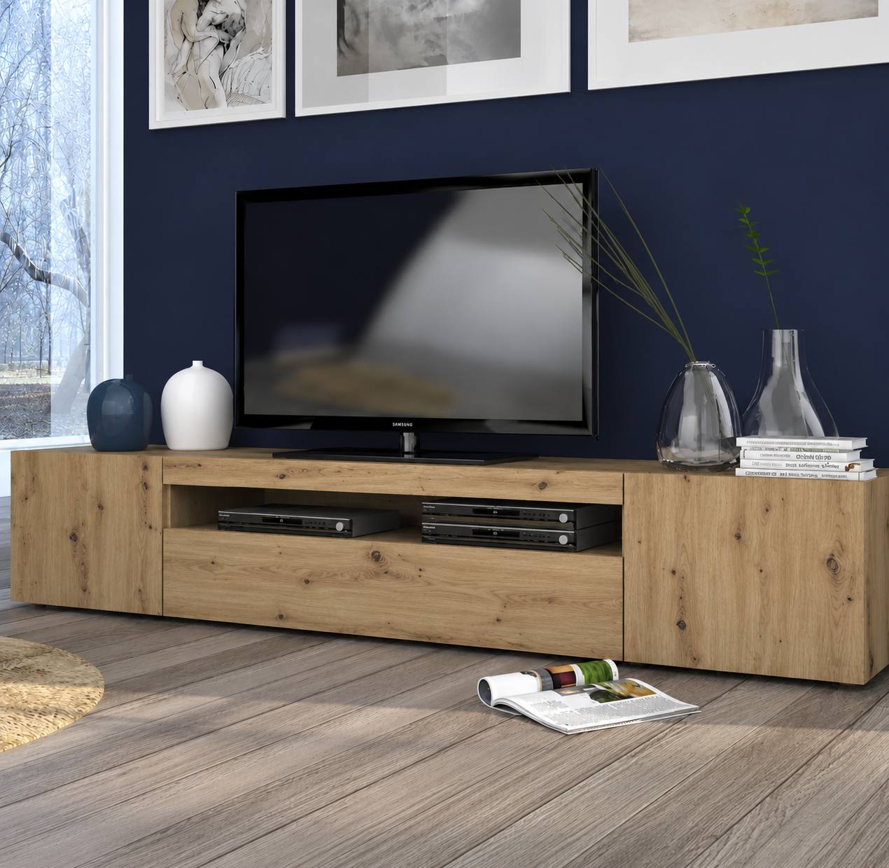 244703 - vidaXL Komodë për TV 160 cm, Lisi Artisan, me Ndriçim LED