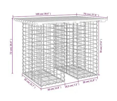 280558 - VIDAXL Tavolinë Kopshti me Dizajn Gabion 100x70x72 cm Dru Pishe i Impregnuar