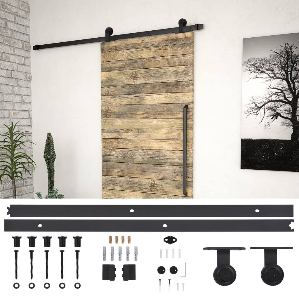 291672 - vidaXL Sliding Door "SKIEN" Hardware Kit 183 cm Steel Black
