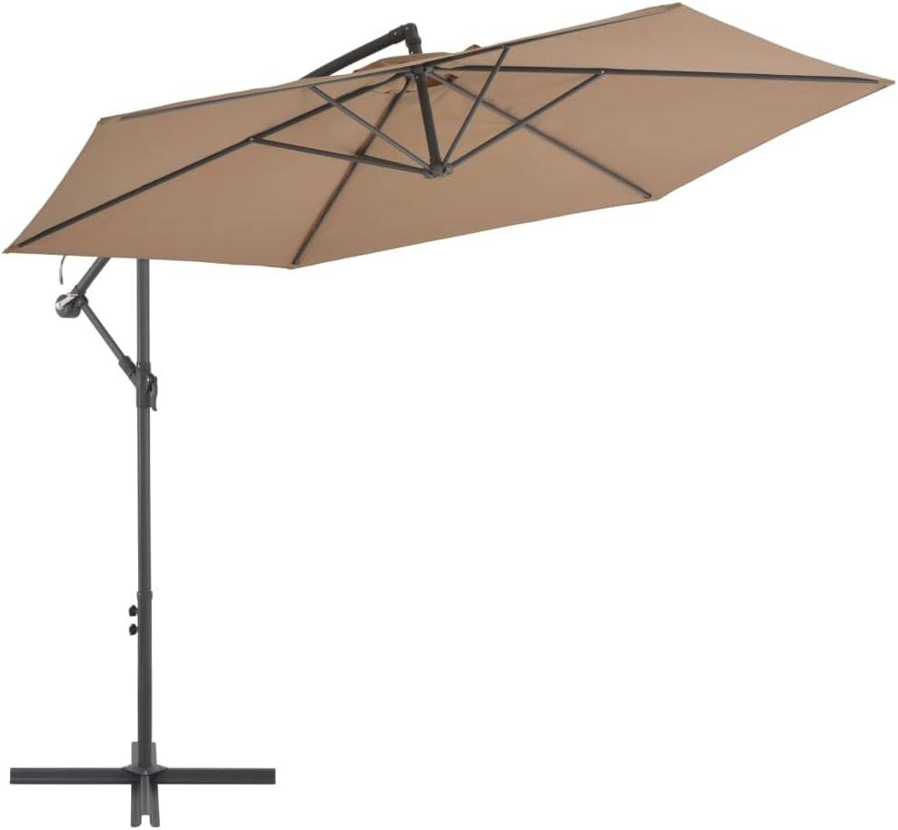 291547 - vidaXL Çadër me Shtyllë Alumini 300 cm me Ngjyrë Taupe LED