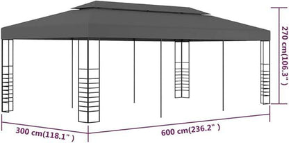244631 - vidaXL Pavijon Kopshti me Çati të Dyfishtë 3 × 6 m, Antracit