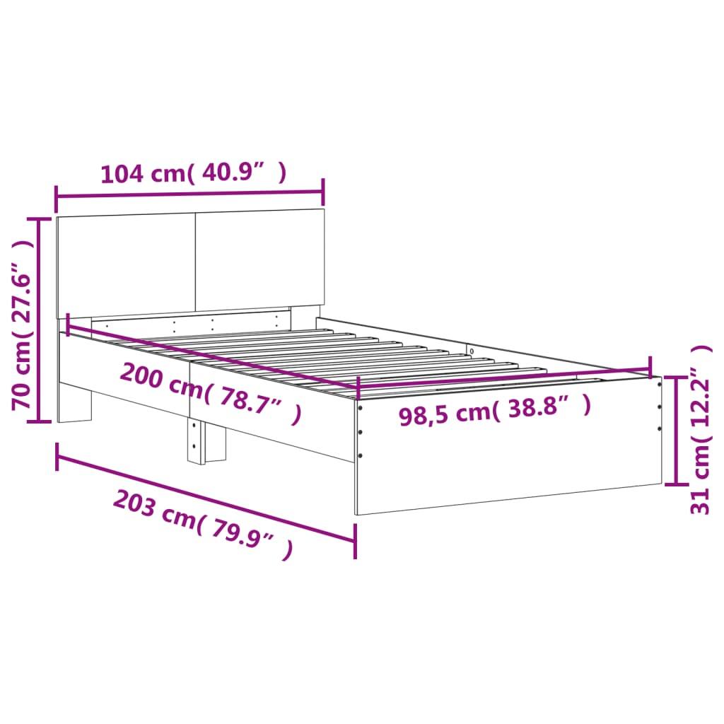 280204 - vidaXL Krevat me Ballinë dhe Ndriçim LED, Ngjyrë Lisi Kafe, 100 × 200 cm