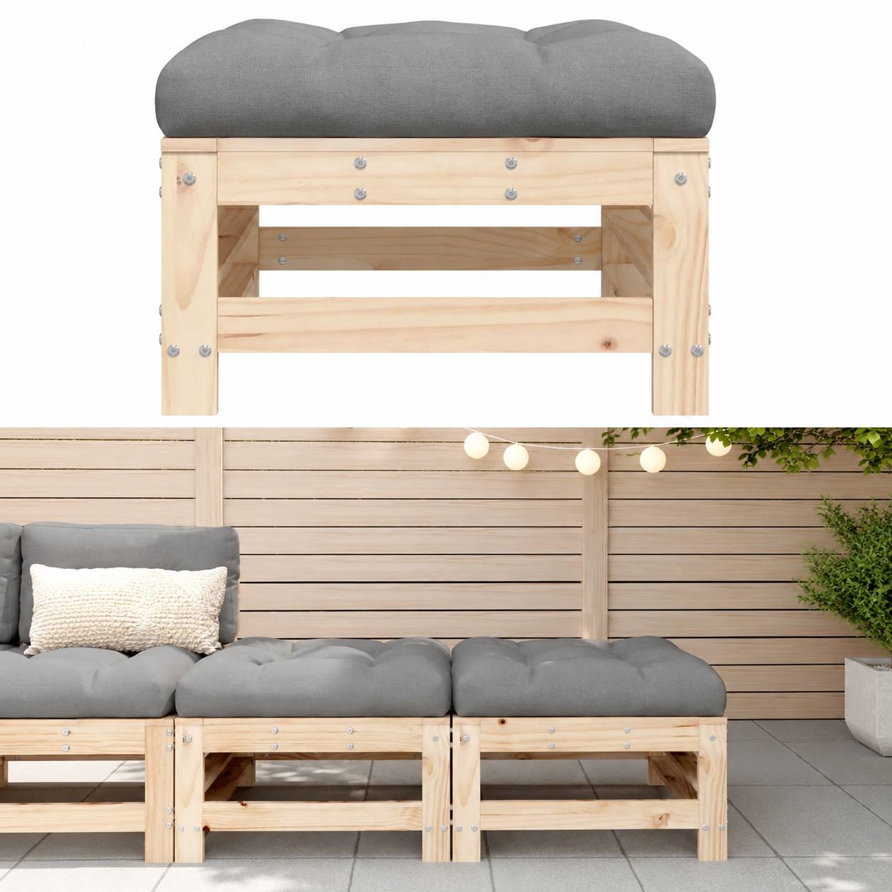 244650 - vidaXL Set Mbështetësesh për Këmbë me Jastëkë, 2 Copë, Dru Masiv Pishe