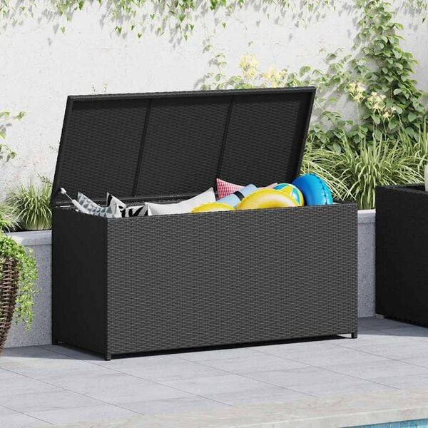 212231 - vidaXL Arkë Magazinimi për Kopsht 120 × 50 × 60 cm, Polyrattan, e Zezë